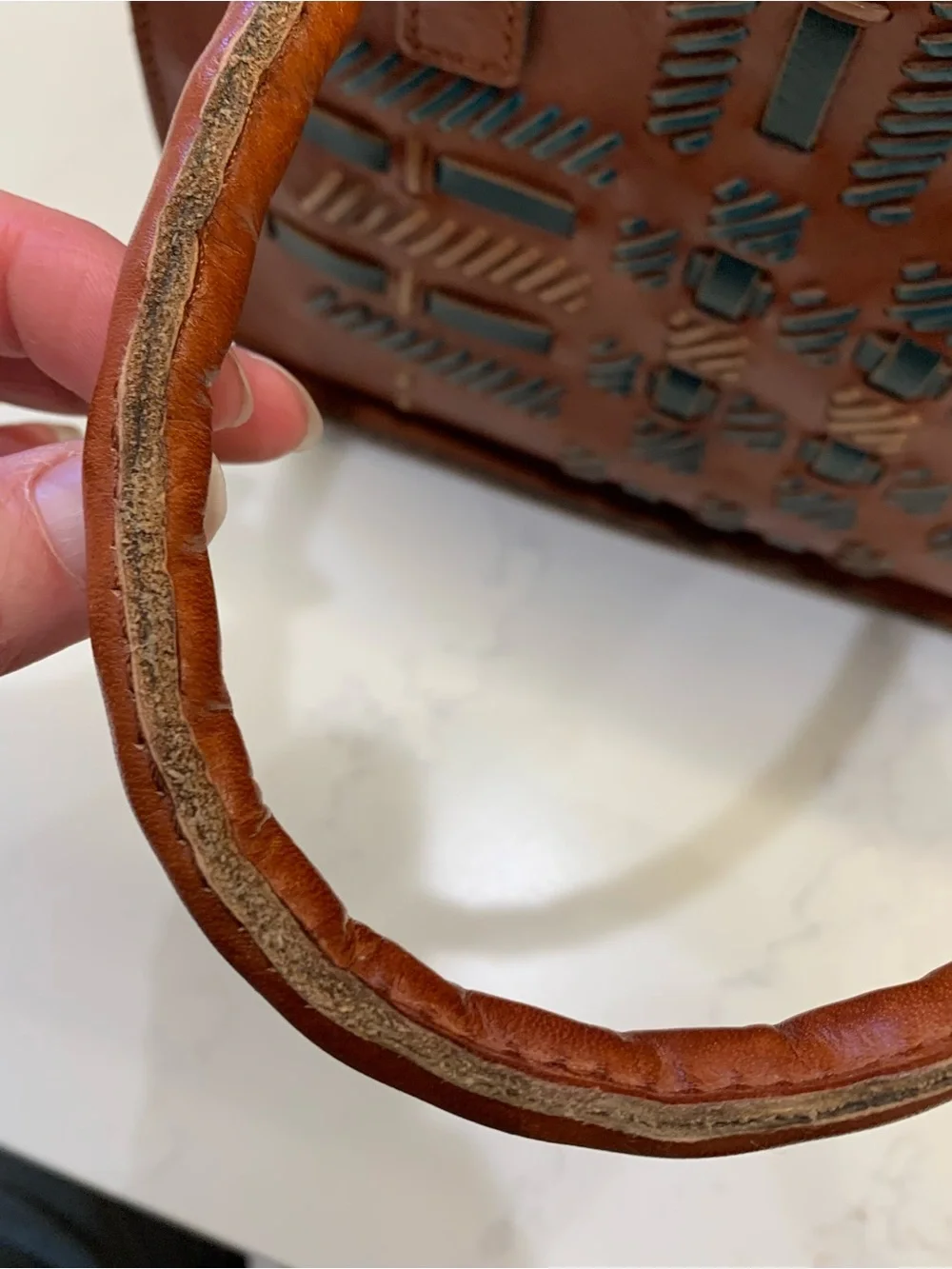 Patricia Nash Adeline Cutout Tooled Leather Tote Bag Cognac Brown Crossbody